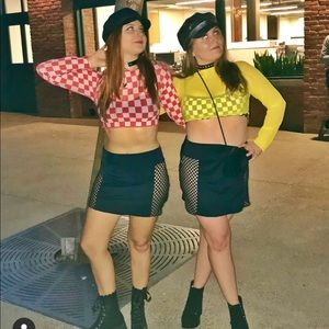 Yellow mesh long sleeve crop top